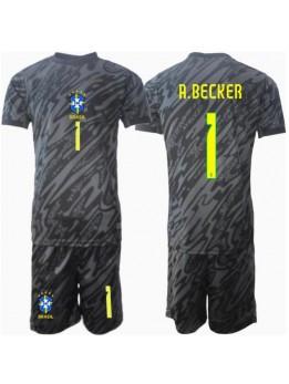 Billige Brasil Alisson Becker #1 Keeper Bortedraktsett Barn Copa America 2024 Kortermet (+ Korte bukser)